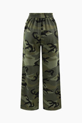 Camo Drawstring Ripped Pants